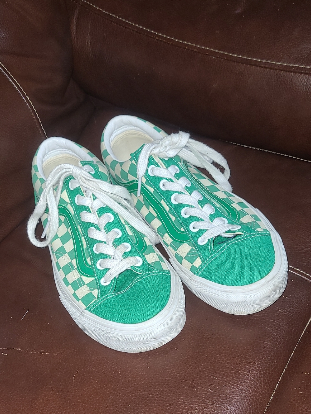 Vans Green Checkerboard Low-Top Sneakers Womens Size 9